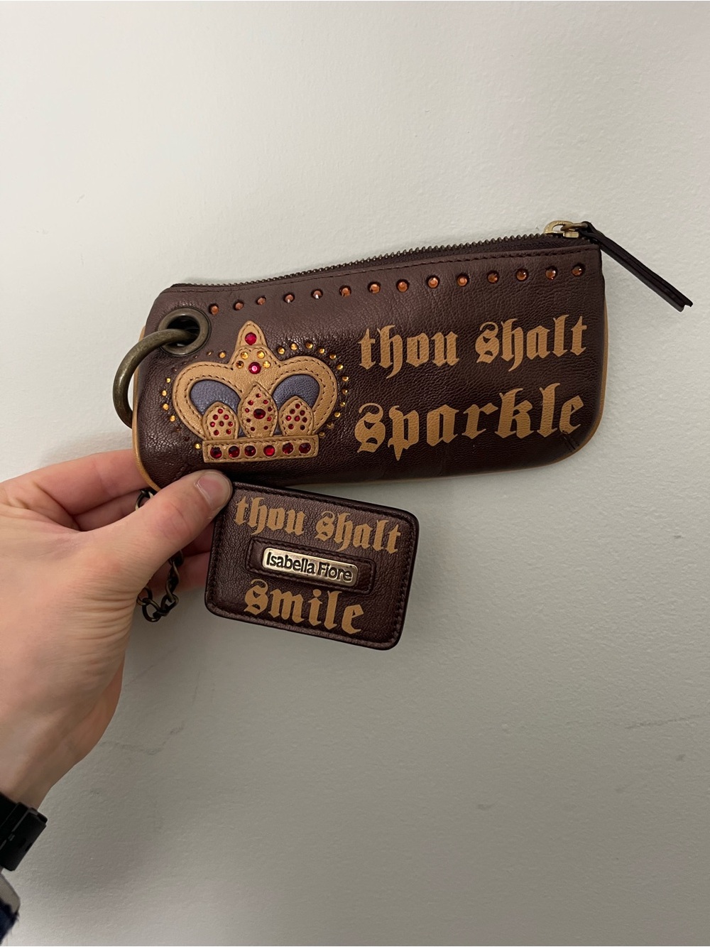 Y2K Isabella Fiore “Thou Shalt Sparkle” Crown Leather Bag & Wristlet